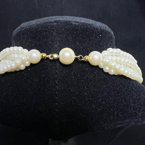 VTG Givenchy Style Gold Tone Faux Pearl 6 Strand Necklace W/Pink Pendant (2705) - Picture 3 of 10